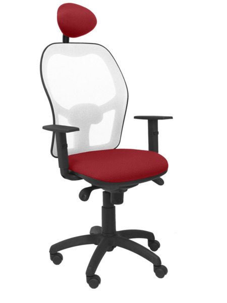 Silla de oficina Jorquera malla blanca asiento bali granate con cabecero fijo