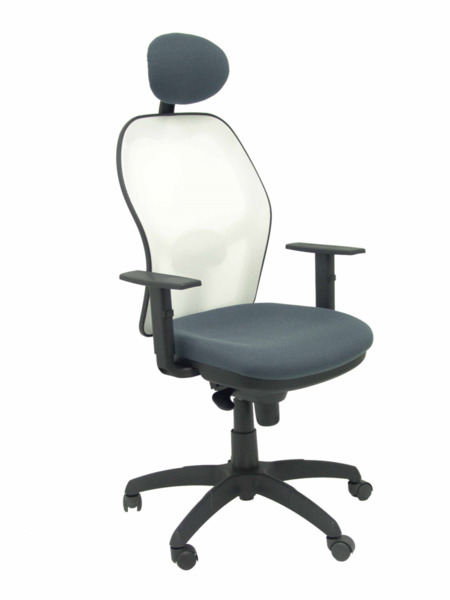 Silla de oficina Jorquera malla blanca asiento bali gris oscuro con cabecero fijo