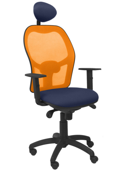 Silla de oficina Jorquera malla naranja asiento bali azul marino con cabecero fijo