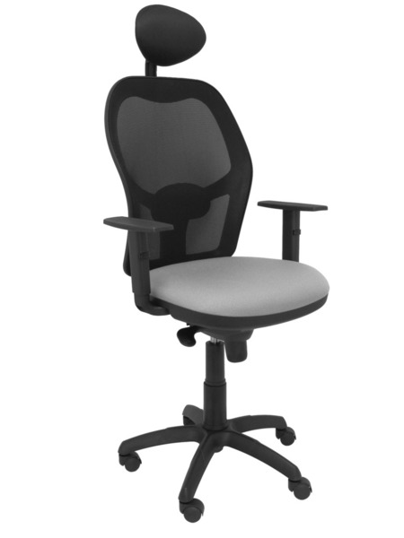 Silla de oficina Jorquera malla negra asiento bali gris claro con cabecero fijo (1)