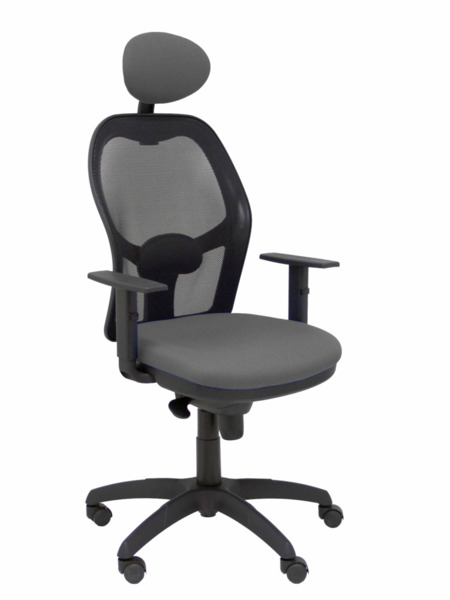 Silla de oficina Jorquera malla negra asiento bali gris oscuro con cabecero fijo