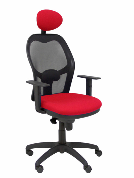 Silla de oficina Jorquera malla negra asiento bali rojo con cabecero fijo (1)