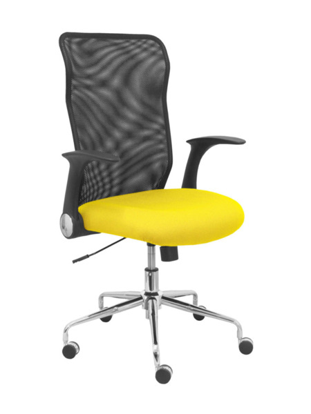 Silla de oficina Minaya respaldo malla negro asiento bali amarillo