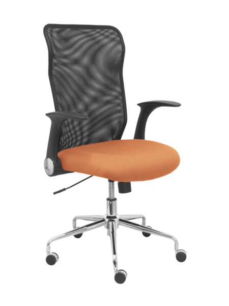 Silla de oficina Minaya respaldo malla negro asiento bali marrón (1)