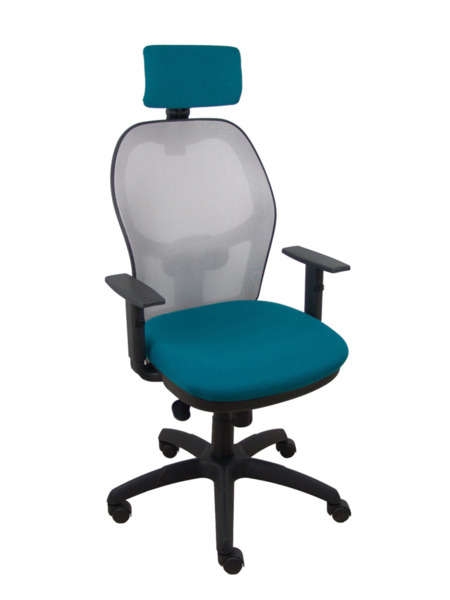 Silla Jorquera malla gris asiento bali verde petróleo cabecero regulable