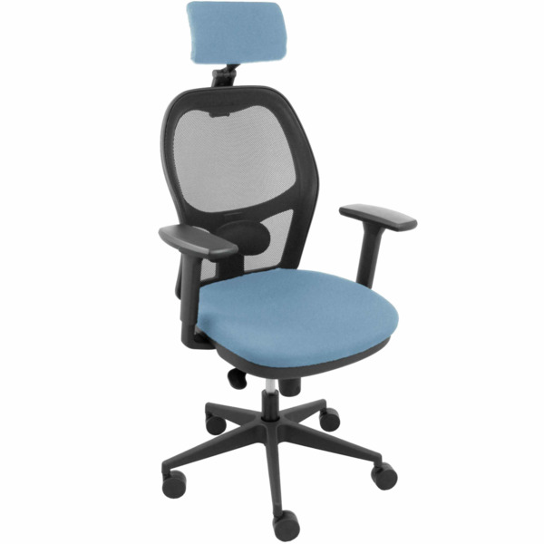 Silla Jorquera malla negra asiento bali azul cielo cabecero regulable brazos 3D