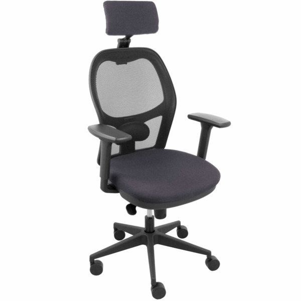 Silla Jorquera malla negra asiento bali gris oscuro cabecero regulable brazos 3D