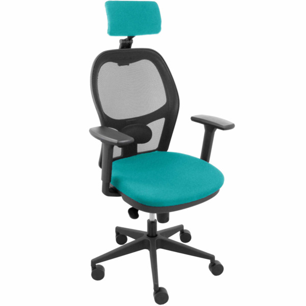 Silla Jorquera malla negra asiento bali turquesa cabecero regulable brazos 3D