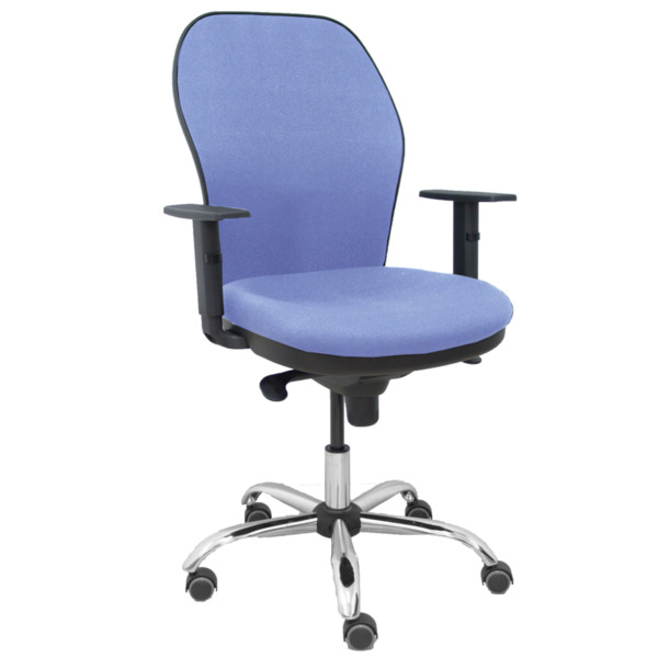 Silla Jorquera respaldo bali azul claro asiento bali azul claro base cromada y ruedas parqué