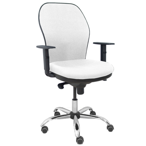 Silla Jorquera respaldo bali blanco asiento bali blanco base cromada y ruedas parqué