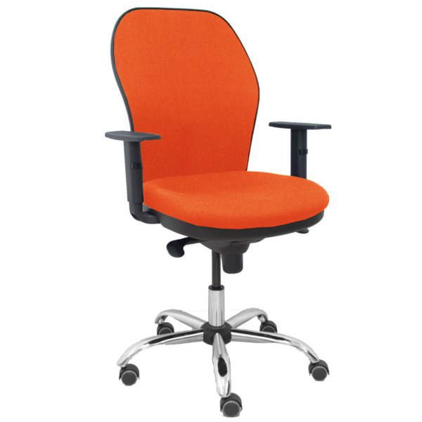 Silla Jorquera respaldo bali naranja oscuro asiento bali naranja oscuro base cromada y ruedas parqué