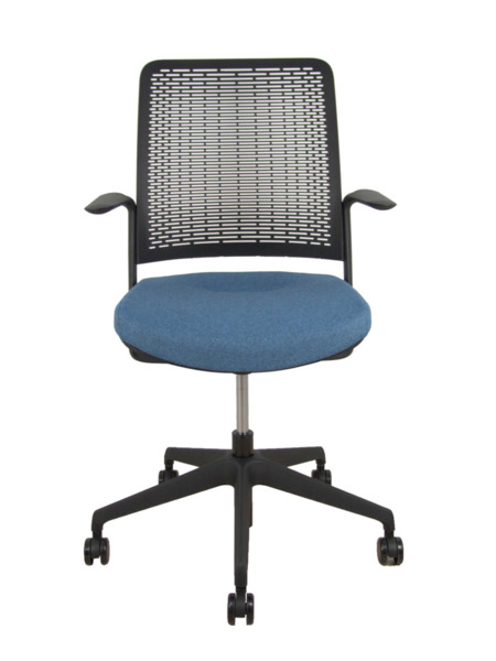 Silla WithMe negra asiento blazer azul petróleo (1)