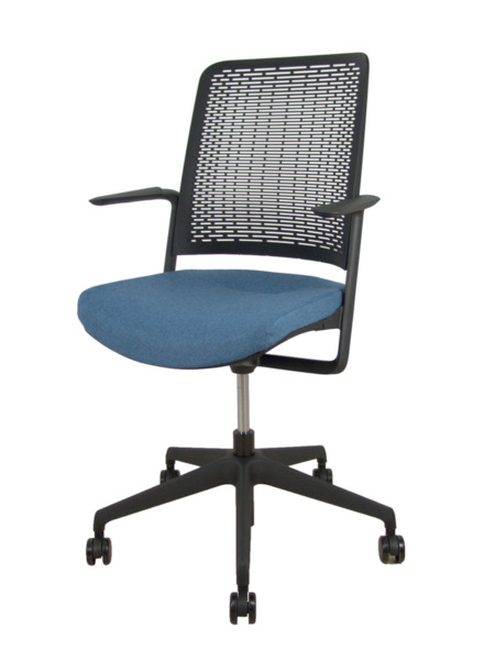 Silla WithMe negra asiento blazer azul petróleo (2)