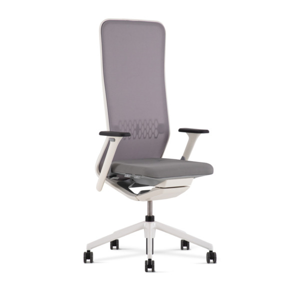 Silla YouTeam gris traslack radio gris brazos 4D, base blanca y lumbar (1)