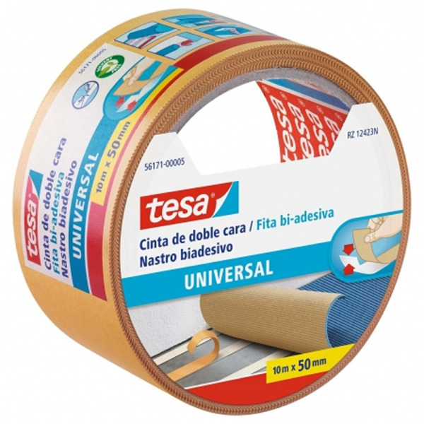 Tesa Universal Cinta Adhesiva Doble Cara 50mm x 10 Metros - Para Fijar Moquetas en Diferentes Superficies - Para Manualidades y