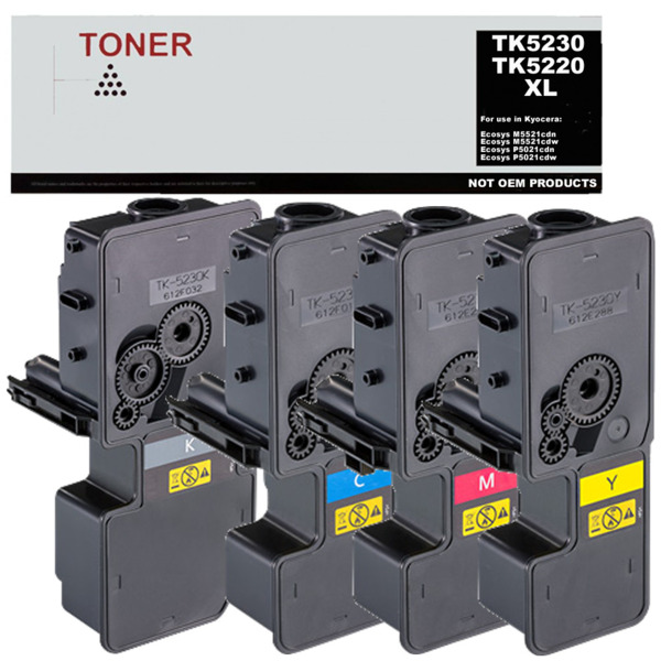 TK5220 / TK5230 XL pack 4 cartuchos de toner compatible con Kyocera TK5220K / TK5230K, TK5220C / TK5230C, TK5220M / TK5230M, TK5